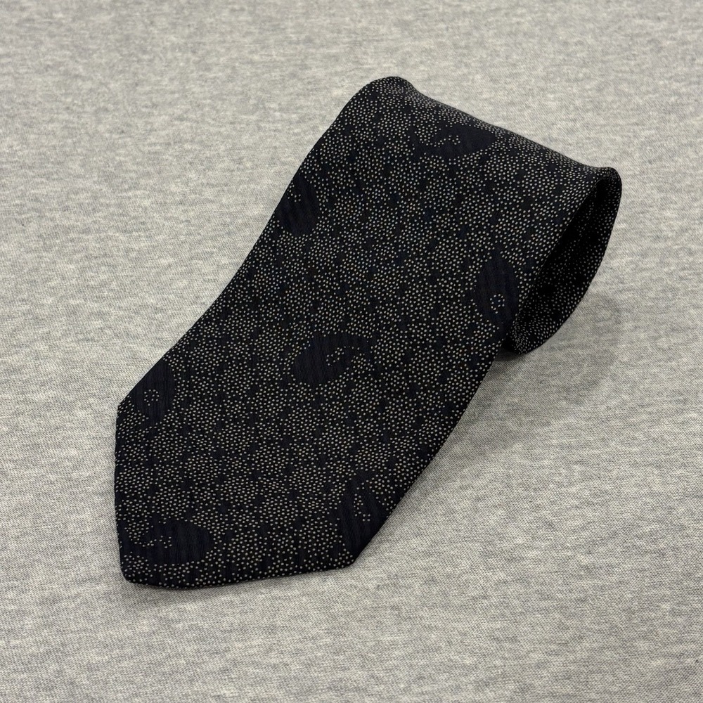 Giorgio Armani Cravatte Tie Black Paisley Micro Dot AOP 100% Silk Made in Italy